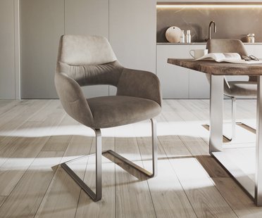 DELIFE Sledemodel Yago-Flex met armleuning microvelours taupe vintage sledemodel vlak roestvrij staal pocketveer kern