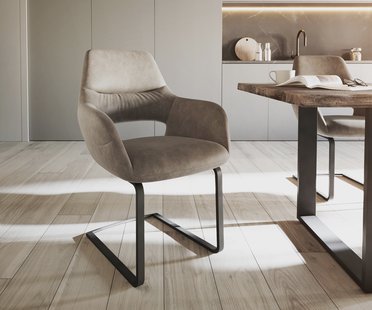 DELIFE Sledemodel Yago-Flex met armleuning microvelours taupe vintage sledemodel vlak zwart pocketveer kern