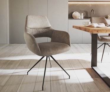 DELIFE Eetkamerstoel Yago-Flex met armleuning microvelours taupe vintage kruisframe conisch zwart pocketveer kern