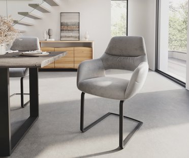 DELIFE Sledemodel Yago-Flex met armleuning fluweel grijs sledemodel vlak zwart pocketveer kern