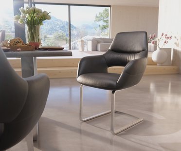 DELIFE Sledemodel Yago-Flex met armleuning echt leer zwart sledemodel vlak roestvrij staal pocketveer kern