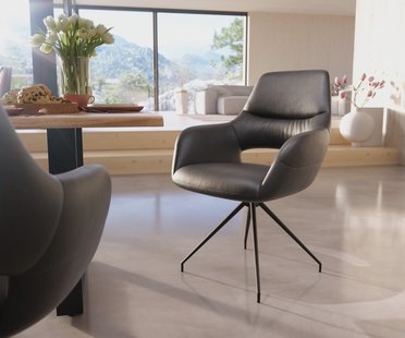 DELIFE Eetkamerstoel Yago-Flex met armleuning echt leer zwart kruisframe conisch zwart pocketveer kern