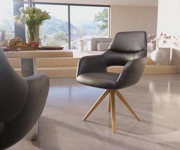 DELIFE Eetkamerstoel Yago-Flex met armleuning echt leer zwart houten frame hoekig natuur pocketveer kern