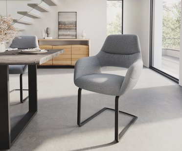 DELIFE Sledemodel Yago-Flex met armleuning structuurstof lichtgrijs sledemodel vlak zwart pocketveer kern