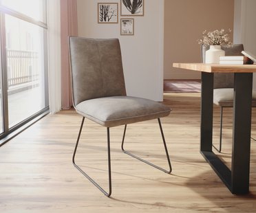 DELIFE Eetkamerstoel Lelio-Flex microvelours taupe vintage slipframe zwart pocketveer kern