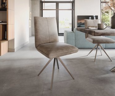 DELIFE Eetkamerstoel Lelio-Flex microvelours taupe vintage kruisframe breed roestvrij staal pocketveer kern