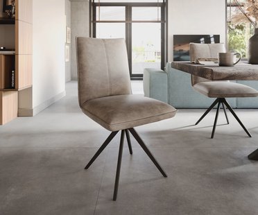 DELIFE Eetkamerstoel Lelio-Flex microvelours taupe vintage kruisframe breed zwart pocketveer kern