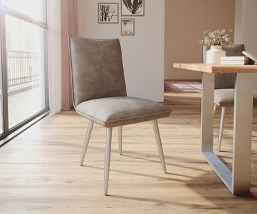 DELIFE Eetkamerstoel Lelio-Flex microvelours taupe vintage 4-poot conisch roestvrij staal pocketveer kern