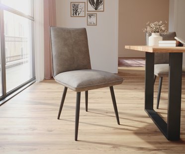 DELIFE Eetkamerstoel Lelio-Flex microvelours taupe vintage 4-poot conisch zwart pocketveer kern