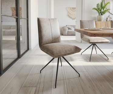 DELIFE Eetkamerstoel Lelio-Flex microvelours taupe vintage kruisframe conisch zwart pocketveer kern