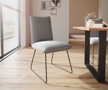 DELIFE Eetkamerstoel Lelio-Flex fluweel grijs slipframe zwart pocketveer kern