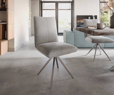 DELIFE Eetkamerstoel Lelio-Flex fluweel grijs kruisframe breed roestvrij staal pocketveer kern