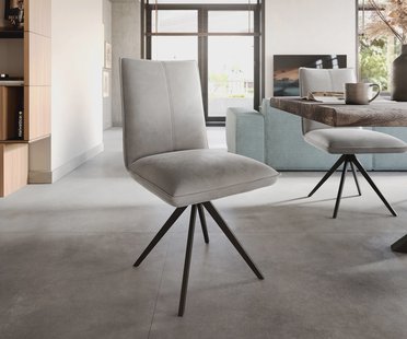 DELIFE Eetkamerstoel Lelio-Flex fluweel grijs kruisframe breed zwart pocketveer kern