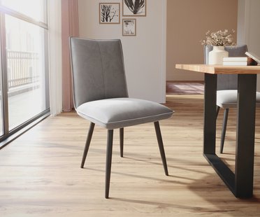 DELIFE Eetkamerstoel Lelio-Flex fluweel grijs 4-poot conisch zwart pocketveer kern