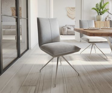 DELIFE Eetkamerstoel Lelio-Flex fluweel grijs kruisframe conisch roestvrij staal pocketveer kern