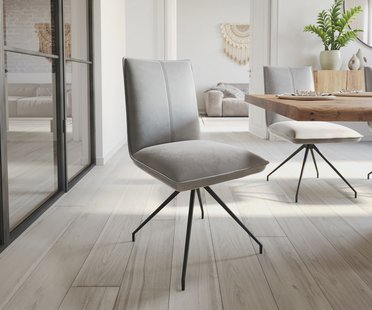 DELIFE Eetkamerstoel Lelio-Flex fluweel grijs kruisframe conisch zwart pocketveer kern