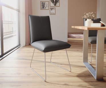 DELIFE Eetkamerstoel Lelio-Flex echt leer zwart slipframe roestvrij staal pocketveer kern