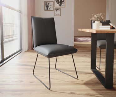 DELIFE Eetkamerstoel Lelio-Flex echt leer zwart slipframe zwart pocketveer kern