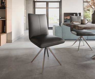 DELIFE Eetkamerstoel Lelio-Flex echt leer zwart kruisframe breed roestvrij staal pocketveer kern