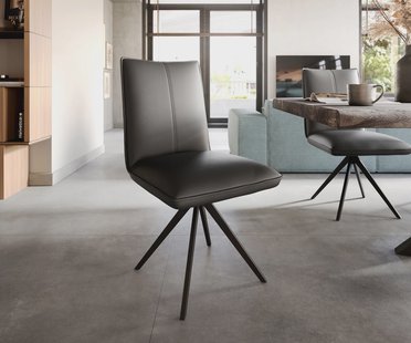 DELIFE Eetkamerstoel Lelio-Flex echt leer zwart kruisframe breed zwart pocketveer kern