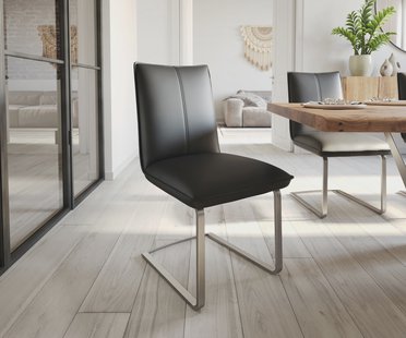 DELIFE Sledemodel Lelio-Flex echt leer zwart sledemodel vlak roestvrij staal pocketveer kern