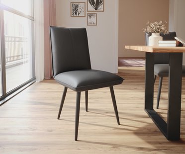 DELIFE Eetkamerstoel Lelio-Flex echt leer zwart 4-poot conisch zwart pocketveer kern