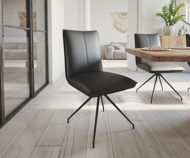 DELIFE Eetkamerstoel Lelio-Flex echt leer zwart kruisframe conisch zwart pocketveer kern