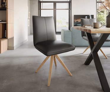 DELIFE Eetkamerstoel Lelio-Flex echt leer zwart houten frame hoekig natuur pocketveer kern