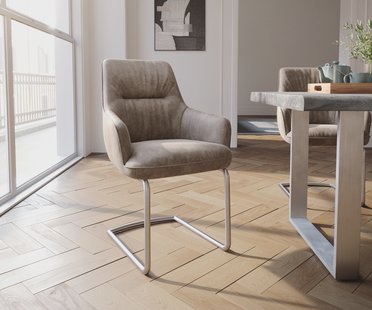 DELIFE Sledemodel Zelia-Flex met armleuning microvelours taupe vintage sledemodel rond roestvrij staal pocketveer kern