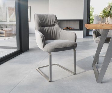 DELIFE Sledemodel Zelia-Flex met armleuning fluweel grijs sledemodel vlak roestvrij staal pocketveer kern