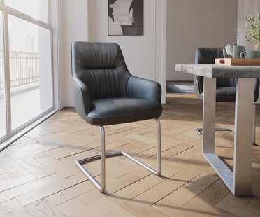 DELIFE Sledemodel Zelia-Flex met armleuning echt leer zwart sledemodel rond roestvrij staal pocketveer kern