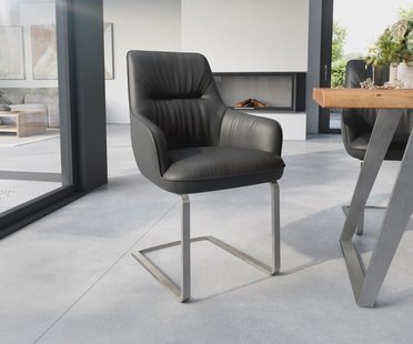 DELIFE Sledemodel Zelia-Flex met armleuning echt leer zwart sledemodel vlak roestvrij staal pocketveer kern