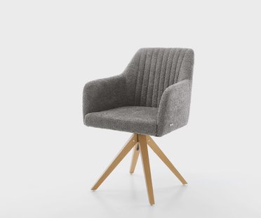 DELIFE Eetkamerstoel Greg-Flex bouclé grijs houten frame hoekig natuur