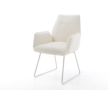 DELIFE Eetkamerstoel Zoa-Flex bouclé wit slipframe roestvrij staal pocketveer kern