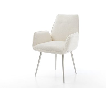 DELIFE Eetkamerstoel Zoa-Flex bouclé wit 4-poot conisch roestvrij staal pocketveer kern