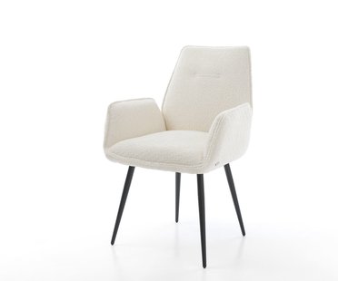 DELIFE Eetkamerstoel Zoa-Flex bouclé wit 4-poot conisch zwart pocketveer kern