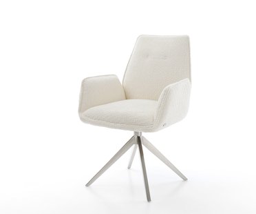 DELIFE Eetkamerstoel Zoa-Flex bouclé wit kruisframe breed roestvrij staal pocketveer kern