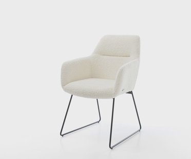 DELIFE Eetkamerstoel Pejo-Flex bouclé wit slipframe zwart pocketveer kern