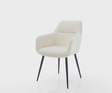 DELIFE Eetkamerstoel Pejo-Flex bouclé wit 4-poot conisch zwart pocketveer kern