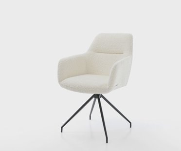 DELIFE Eetkamerstoel Pejo-Flex bouclé wit kruisframe conisch zwart pocketveer kern