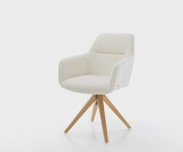 DELIFE Eetkamerstoel Pejo-Flex bouclé wit houten frame hoekig natuur pocketveer kern