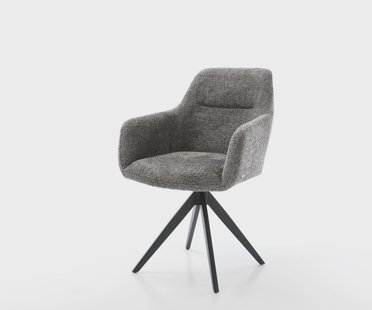 DELIFE Eetkamerstoel Pejo-Flex bouclé grijs kruisframe hoekig zwart