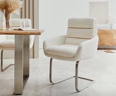 DELIFE Sledemodel Abelia-Flex met armleuning bouclé wit sledemodel vlak roestvrij staal