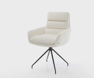 DELIFE Eetkamerstoel Abelia-Flex met armleuning bouclé wit kruisframe conisch zwart