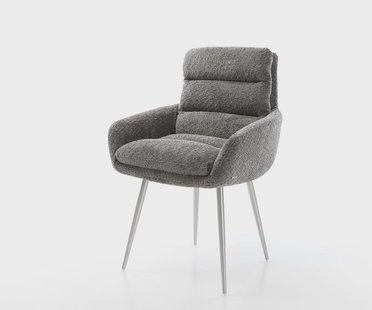 DELIFE Eetkamerstoel Abelia-Flex met armleuning bouclé grijs 4-poot conisch roestvrij staal