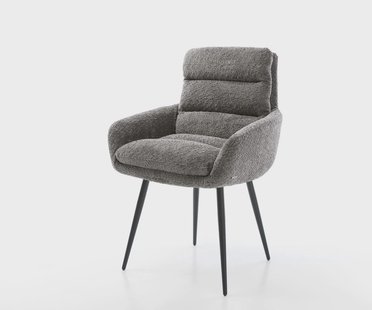 DELIFE Eetkamerstoel Abelia-Flex met armleuning bouclé grijs 4-poot conisch zwart