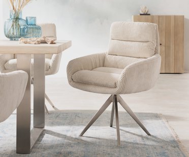 DELIFE Eetkamerstoel Abelia-Flex met armleuning koord beige kruisframe hoekig roestvrij staal