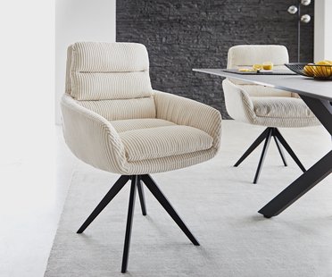 DELIFE Eetkamerstoel Abelia-Flex met armleuning koord beige kruisframe hoekig zwart