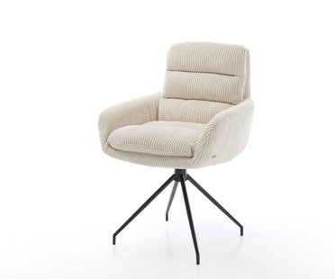 DELIFE Eetkamerstoel Abelia-Flex met armleuning koord beige kruisframe conisch zwart