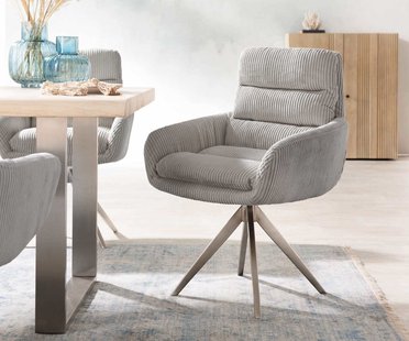 DELIFE Eetkamerstoel Abelia-Flex met armleuning koord zilver grijs kruisframe hoekig roestvrij staal